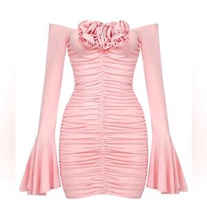 Off shoulder mini rosette dress